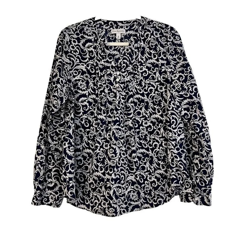 Kim Rogers Women’s Medium Navy Floral Blouse